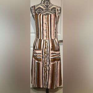 Song of Style Brown and Pink Striped Midi Dress